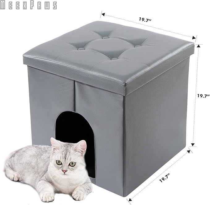 MEEXPAWS Cat Litter Box Enclosure Furniture Hidden, Cat Washroom Bench Storage Cabinet Small 19.7'' x 19.7'' x 19.7''| Dog Proof | Waterproof Inside | Easy Clean | Easy Assembly | Odor Control(Grey)