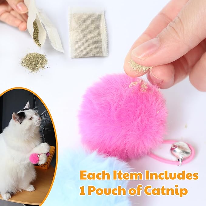 4-in-1 Interactive Cat Toys Set with 12 Pcs Replacements for Indoor Cats (Includes 1 Huge Feather)- Cat Fishing Pole Toy with Wooden Handle, Enhanced Suction Cup, Hanging Door Kitten Toys