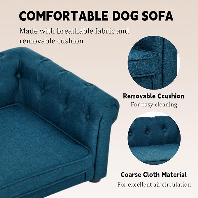 39" Dog Sofa Couch Bed for Small to Large Dogs, Soft Memory Foam Pet Sofa with Removable Cover, Comfortable Pet Couch with Backrest and Armrests, Easy to Clean and Maintain