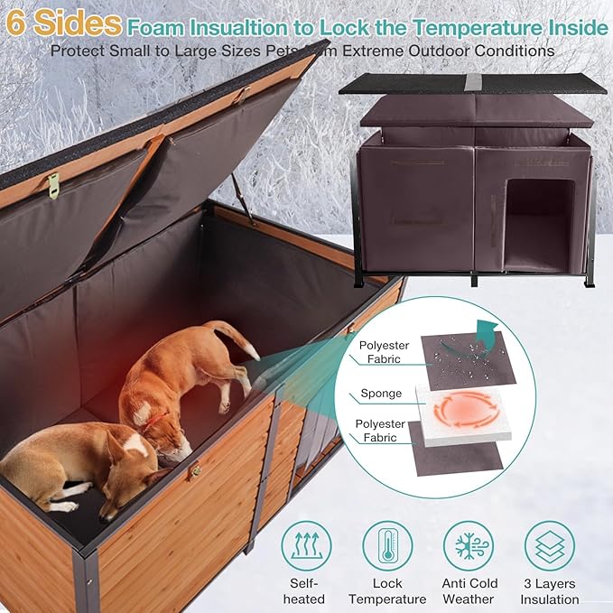 59" Extra Large Outdoor Dog House with Insulated Liner,Dog Kennel with All-Around Iron Frame,Weatherproof Dog Shelter for Small to Large Sizes Dog Kennel (Brown, L)