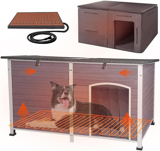 59" Extra Large Outdoor Dog House with Insulated Liner,Dog Kennel with All-Around Iron Frame,Weatherproof Dog Shelter for Small to Large Sizes Dog Kennel (Grey, LH)