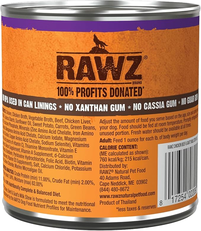 Rawz STEW -Goat's Milk Dog Food, 10 Ounce Cans (Chicken/Beef & Goats Milk) Case of 12 Cans