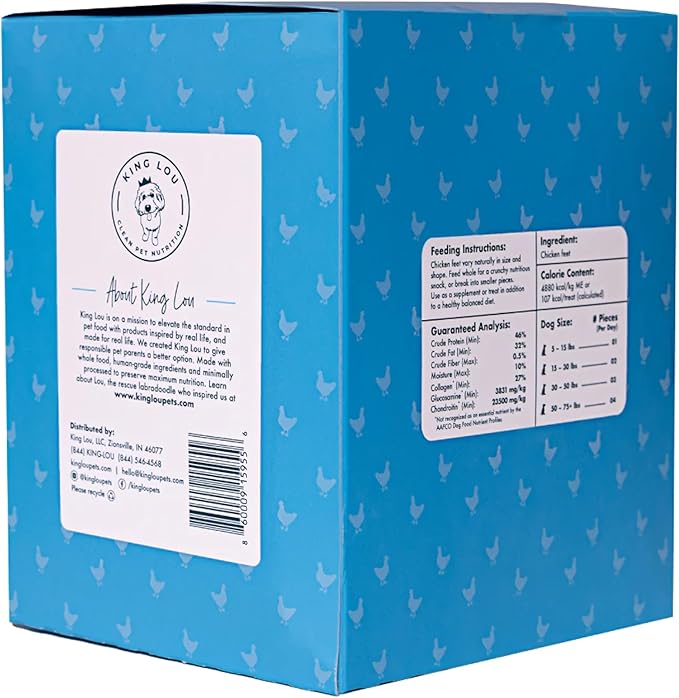 King Lou Pets - Whole Chicken Feet for Dogs - Dog Treats - Small to Large Dogs - USA-Made Dehydrated Chicken Feet Treats - Collagen, Glucosamine, Chondroitin for Hip and Joints - 40 Count