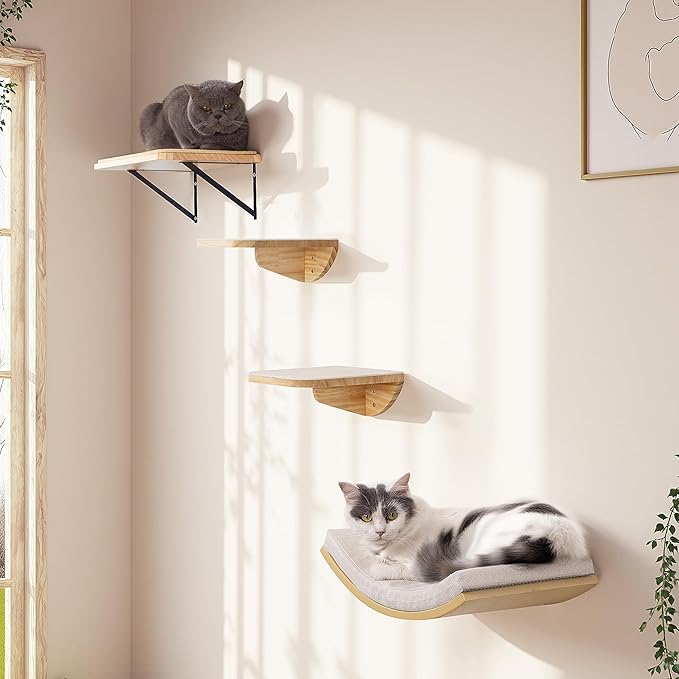 Wood Cat Wall Shelves with Sisal Mat – Cats Wall Furniture Steps for Large Cats, Perfect for Play and Vertical Movement