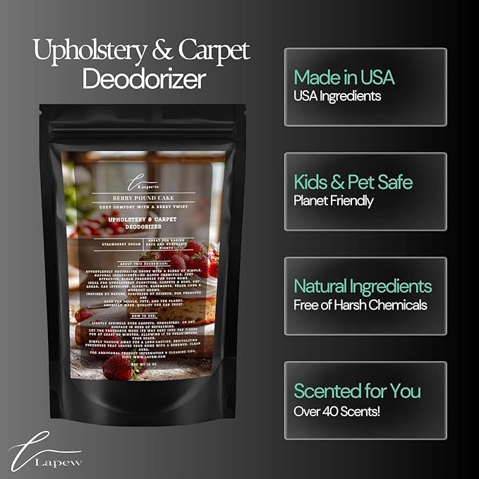 Berry Pound Cake Carpet Freshener Powder: Powerful Odor Eliminator for Home, Upholstery Deodorizer, Carpet Deodorizer, Pet Urine, Cat Litter Box - Strawberry Pound Cake Fragrance