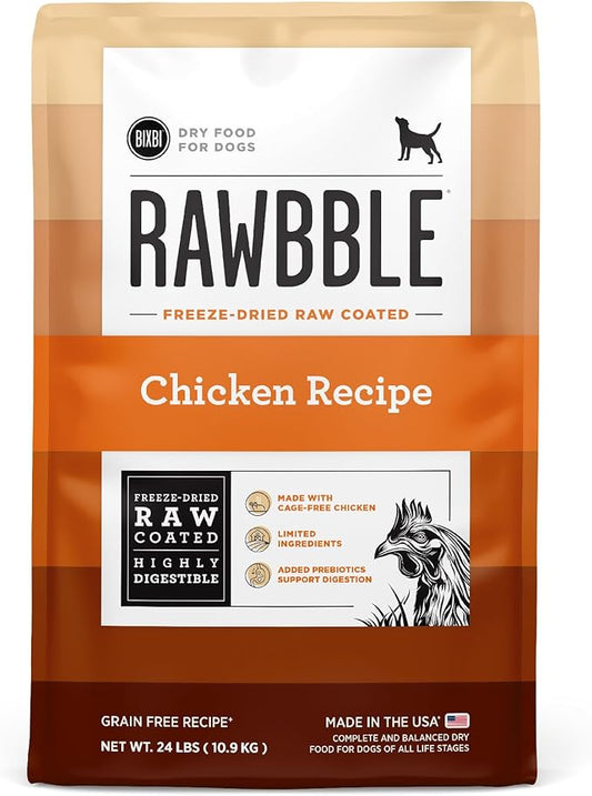BIXBI Rawbble Dry Dog Food, Chicken, 24 lbs - USA Made with Fresh Meat - No Meat Meal & No Corn, Soy or Wheat - Freeze Dried Raw Coated Dog Food - Minimally Processed for Superior Digestibility