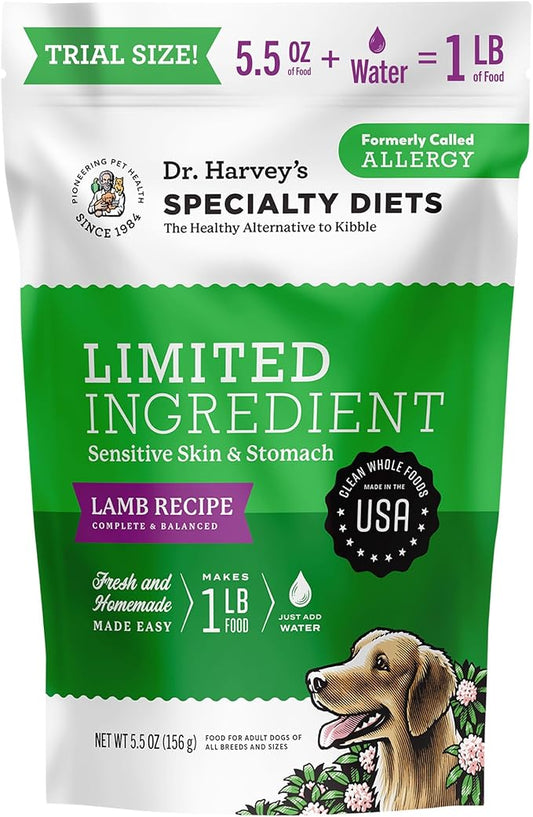 Dr. Harvey's Specialty Diet Limited Ingredient - Human Grade Dog Food for Dogs with Sensitivities - Lamb Recipe (Trial Size, 5.5 oz)