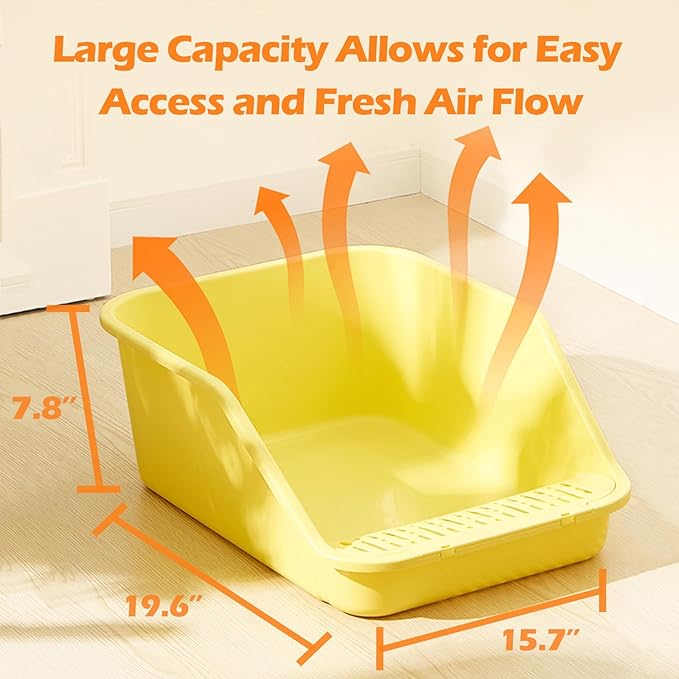 SpaceTime Large Cat Litter Box with High Sides,Cat Boxes for Indoor Cats,Cat Litter Pan for Kitty,Litter Box with Low Entry,Easy to Clean,Anti-Splashing(Grey-Yellow)