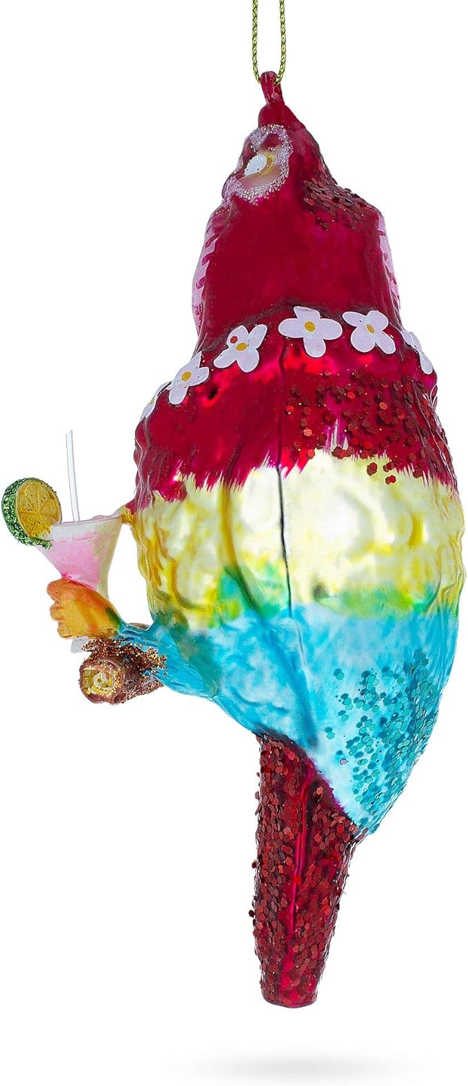 Vibrant Parrot with Drink Blown Glass Christmas Ornament
