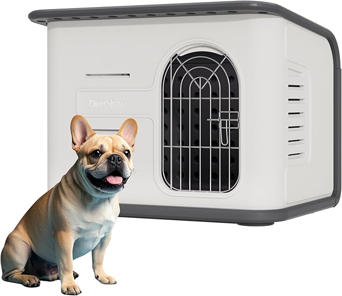 ‌Double-Wall Plastic Dog House Outdoor Indoor,Insulated Double-Reinforced Dog House Waterproof for Small-Medium Dogs,Durable Puppy Shed with Elevated Floor & Air Vents,Easy Install and Clean