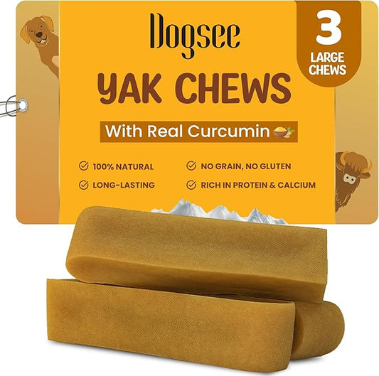 Dogsee Himalayan Yak Chews with Turmeric/Curcumin (Small - 3 Bars) | for Small Dogs | Dog Treats for Dogs | Help Alleviate Joint Pain | Rawhide-Free