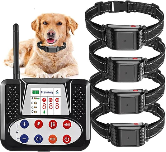 Wireless Dog Fence, Electric Dog Fence & Remote Training Shock Collar 2-in-1,Waterproof Rechargeable, Cover Up to 8 Acre, Portable Pets Safe Containment System for Outdoor,Yard,Indoor,,for4dogs