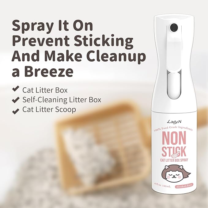 Lady N Non-Stick Spray for Cat Litter Box and Self-Cleaning Cat Litter Box, Alcohol-Free, Food Grade Mineral Oil, 6 fl oz