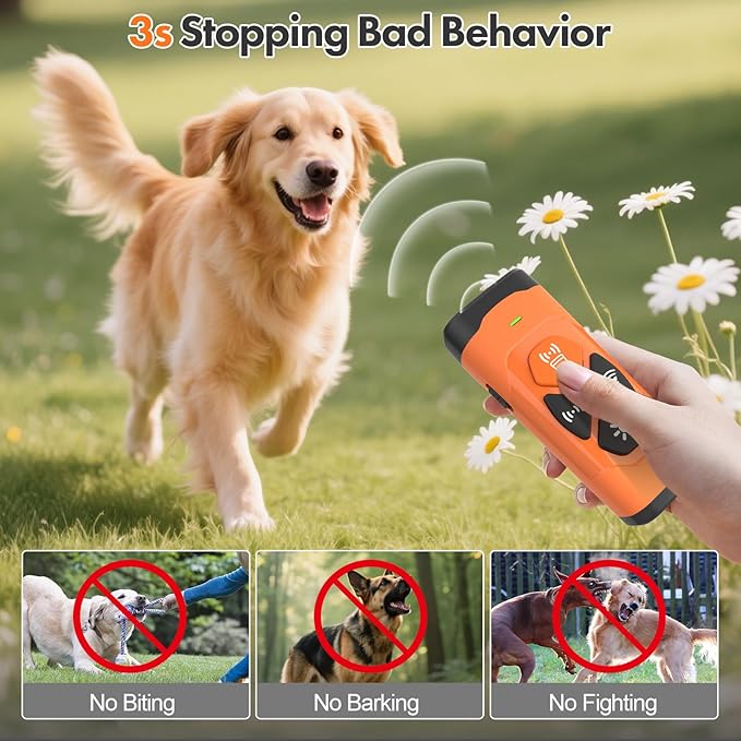 Anti Barking Device for Dogs - Dog Bark Deterrent Devices 50FT Range - Ultrasonic Dog Bark Deterrent for Stopping Bad Behavior - Rechargeable Anti Barking Device for Own or Neighbour's Dog