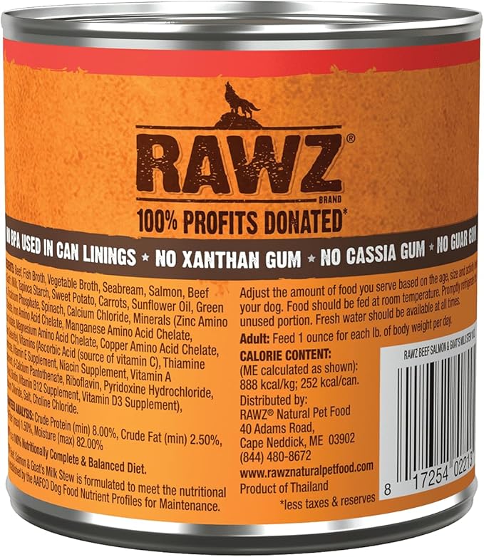 Rawz STEW - Beef, Salmon & Goat's Milk Dog Food, 10 Ounce Cans (Beef/Salmon & Goats Milk) Case of 12 Cans