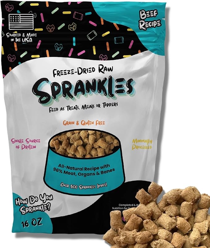 Freeze Dried Meal Toppers for Small & Large Breeds Dogs, 16 Oz Bag, Beef Dog Food Toppers for Picky Eaters, Made in USA - Grain Free & All Natural Freeze Dried Dog Treats