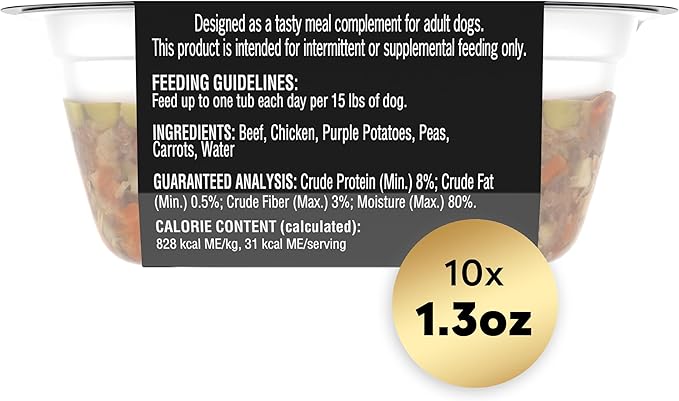 Cesar Simply Crafted Adult Wet Dog Food Meal Topper, Beef, Chicken, Purple Potatoes, Peas & Carrots, 1.3oz. (10 Count, Pack of 1)