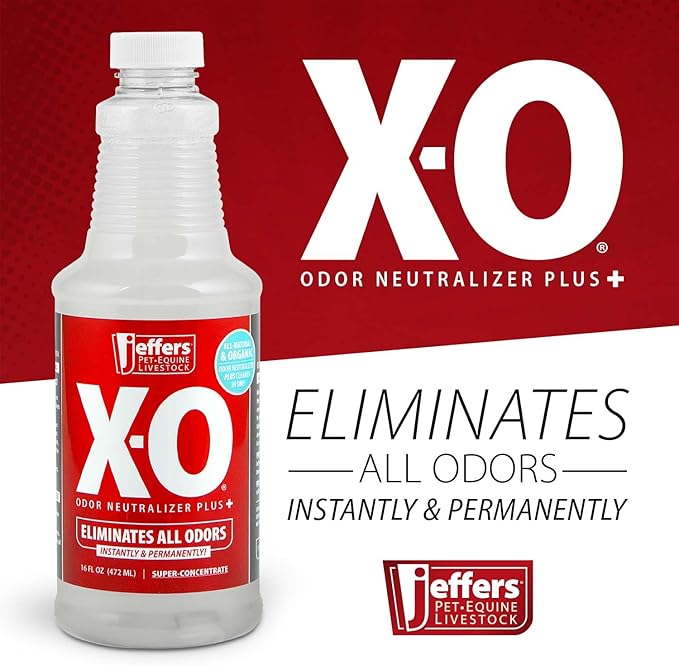 Jeffers X-O Odor Neutralizer Plus+ 16 oz - All Natural Organic Pet Odor Eliminator, Non-Toxic, Eco Friendly, Multi-Surface Cleaner for Dog Carpet, Bedding, Cat Litter Box, Horses, and Home Use