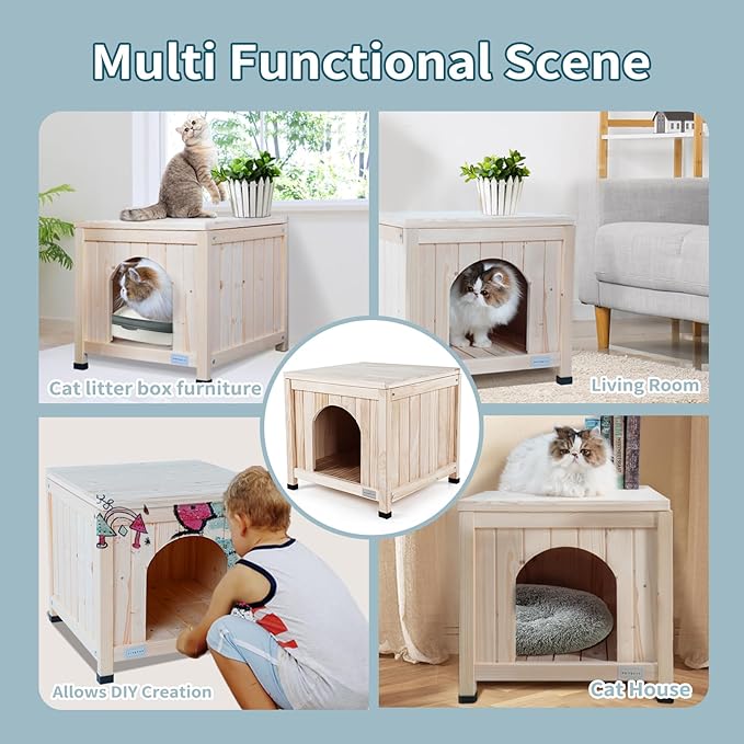 Petsfit Indoor Dog House, Cat Litter Box Enclosure Furniture with Elevated and Ventilate Floor for Small Dogs and Cats