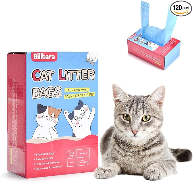Cat Litter Bags, 120 Count, Ultra Thick, Scented, Leak-Proof, Disposable, 15 Liters Capacity