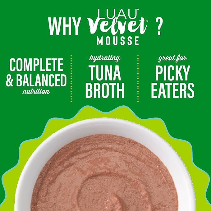 Tiki Cat Luau Velvet Mousse, Tuna & Mackerel in Broth, Complete Nutrition for Balanced Diet, Wet Cat Food For All Life Stages, 2.8 oz. Pouch (12 Count)