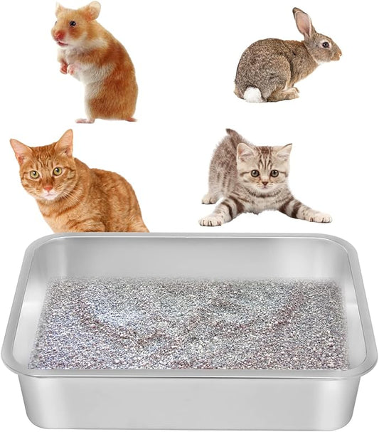 Kichwit Stainless Steel Cat Litter Box, Kitten Litter Tray, Metal Cat Litter Pan, Non Stick Smooth Surface, Easy to Clean (17.5" L x 13.5" W x 4" H)