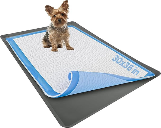 TidyFriend Dog Pee Pad Holder Tray Fits for 30” x 36” Wee Wee Pee Pads - Stable Grip, Raised Edges, Quick-Wipe Silicone Surface Dog Potty Tray Holder for Indoor Flooring Protection (Grey)