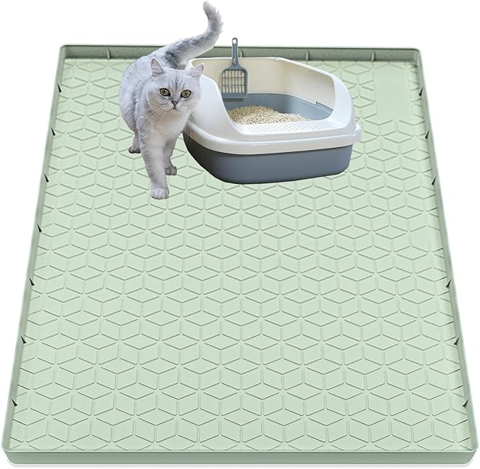 Cat Litter Mat, Silicone Large Cat Mat for Litter Box - 28x22 in, Waterproof & Non-Slip, Durable & Easy Clean, Green
