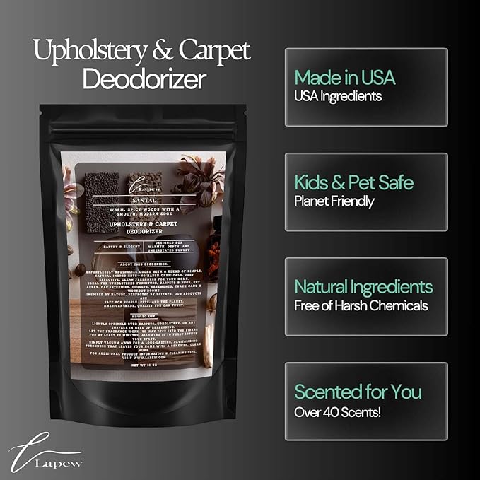 Santal Carpet Freshener Powder: Powerful Odor Eliminator for Home, Upholstery Deodorizer, Carpet Deodorizer, Pet Urine, Cat Litter Box - Santal Fragrance