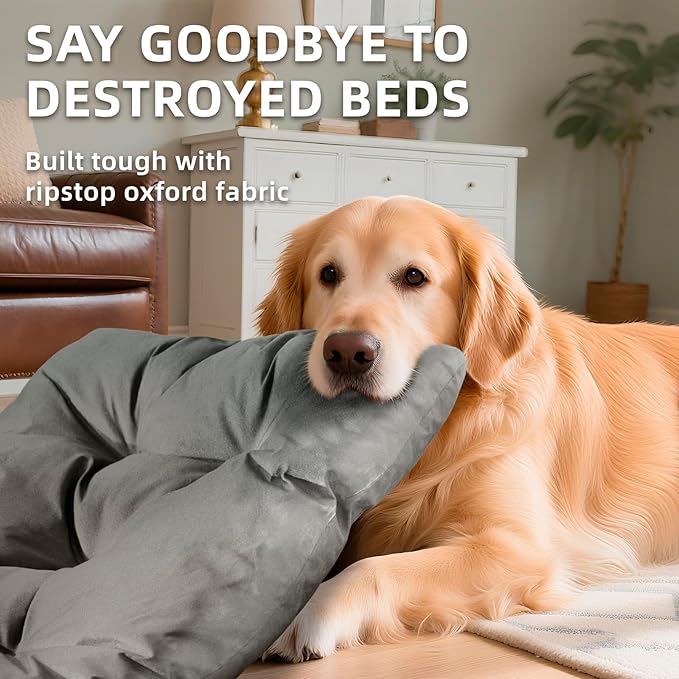 Extra Large Dog Bed Washable Pet Bed Mattress with Oxford Fabric Pillow Cushion for Crate Kennel Pet Easy-Carry Cat Beds,47”Lx29”W,Gray