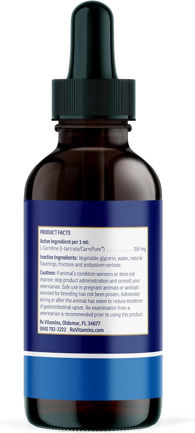 Rx Vitamins LiquiCarn - Pure L-Carnitine for Dogs and Cats to Aid in Dog Weight Loss - Provides High Energy and Helps in Metabolism - Supports Heart Health - 4oz (Bacon-Liver Flavor)