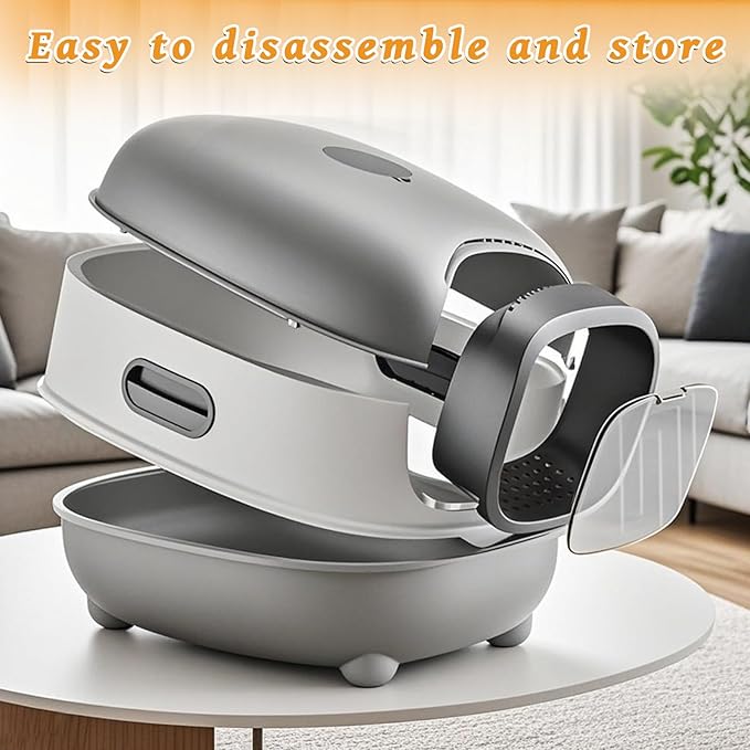 Large Cat Litter Box with Cat Litter Scoop, Foldable Litter Box with Lid, Front Entry and Exit Leak-Proof Litter Cat Box, Odor Control, Easy to Clean (Grey)