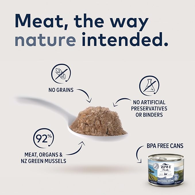 ZIWI Peak Canned Wet Cat Food – All Natural, High Protein, Grain Free, Limited Ingredient, with Superfoods (Mackerel, Case of 12, 6.5oz Cans)