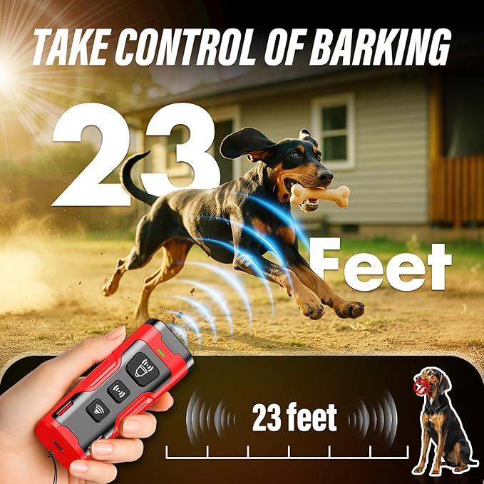Dog Bark Deterrent Device, 3X Ultrasonic Anti Barking, 6 Training Modes 23 FT Range Barks No More Indoors Outdoors Behavior Correct Safe & Humane Rechargeable Compact Bark Control for Dogs RED
