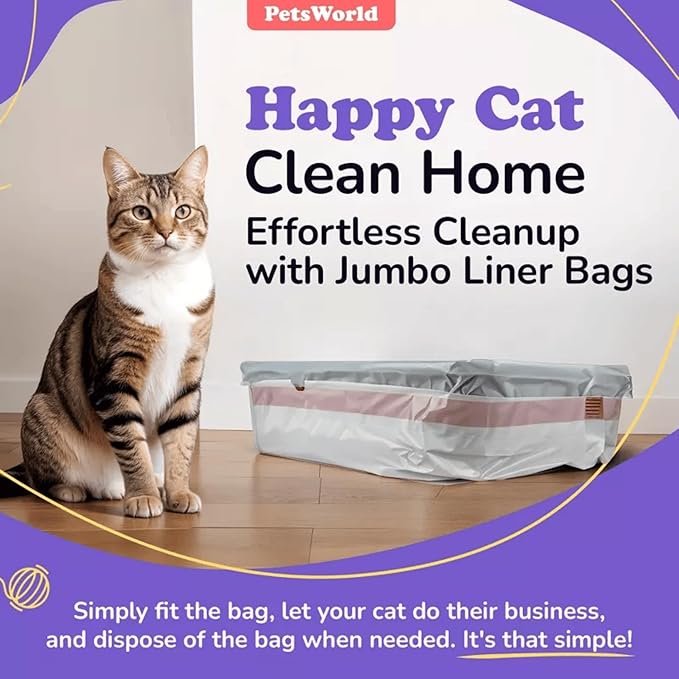 PETSWORLD Cat Litter Box Liners, Heavy Duty Litter Pan Liners Bags with Drawstring for Pet Cat Litter Tray (Unscented) (Extra Large - 36 x 18 Inches, 60 Count)