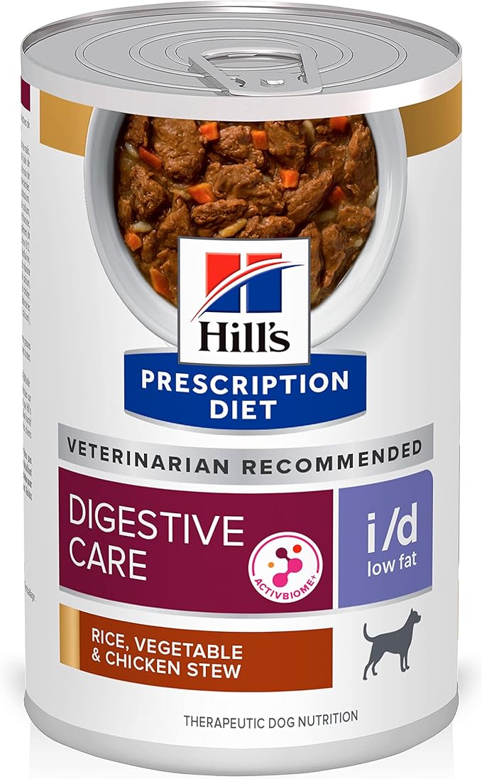 Hill's Prescription Diet i/d Low Fat Digestive Care Rice, Vegetable & Chicken Stew Wet Dog Food, Veterinary Diet, 12.5 Ounce Cans (Pack of 12)