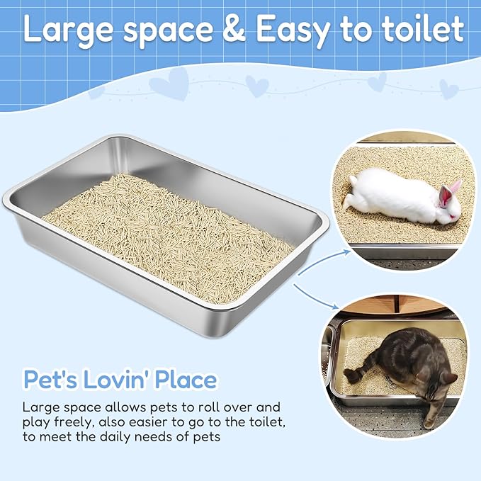 LIHONG Stainless Steel Cat Litter Box,Large Metal Litter Box for Small Large Cats Kitty Rabbits,No Smell,Non Stick,Easy to Clean(20" Lx14 Wx4 H,L)
