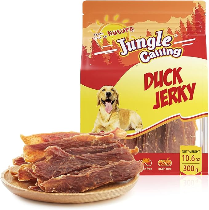 Jungle Calling Dog Treats, Duck Jerky for Dogs, Slow Roasted Snacks for Medium and Large Dogs Chewy Training Treats, 10.6 oz