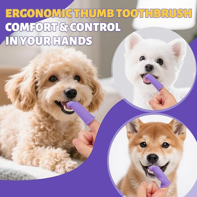 Vet Recommended Small Dog Teeth Brushing Kit - Soft Brush and Finger Brush removes 99% of Plaque, Natural Coconut Chicken-Flavored Toothpaste 2.5 oz. for Fresh Breath
