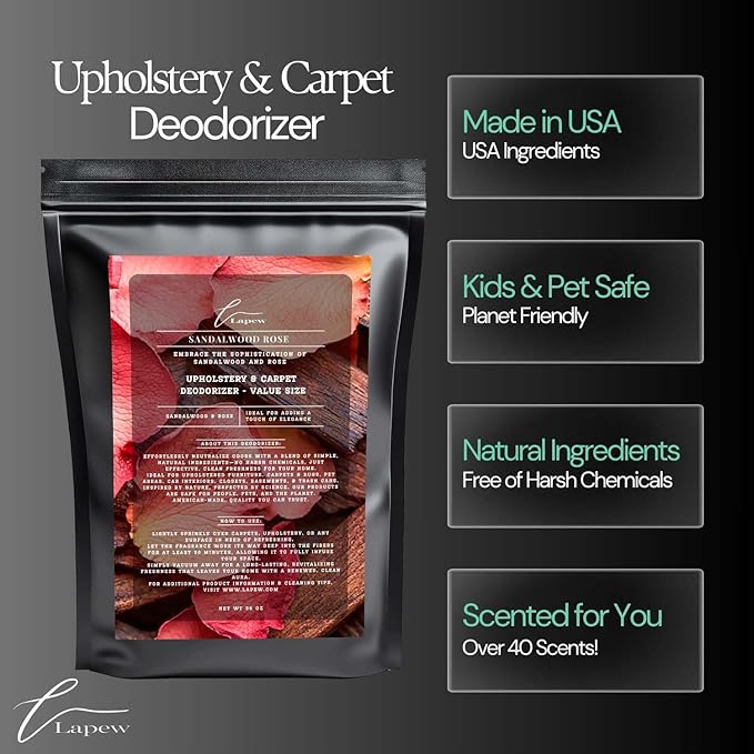 Sandalwood Rose Carpet Freshener Powder Refill 36 oz | Powerful Odor Eliminator for Home | Upholstery Deodorizer | Carpet Deodorizer | Pet Urine | Cat Litter Box