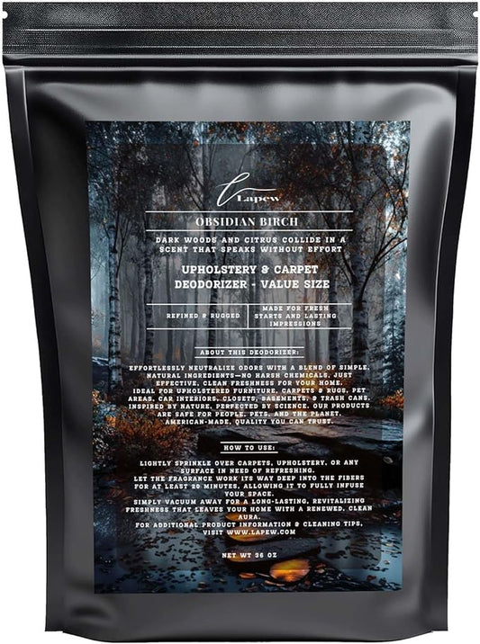 Obsidian Birch Carpet Freshener Powder Refill 36 oz | Powerful Odor Eliminator for Home | Upholstery Deodorizer | Carpet Deodorizer | Pet Urine | Cat Litter Box | Birch & Black Pepper Fragrance