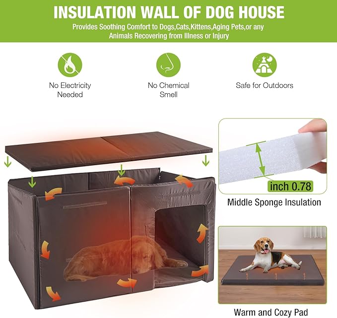 59.1" Large Dog House Outdoor with Insulated Liner for Winter Insulation Dog Kennel Upgrade All-Around Metal Fame Durable for Large Medium Small Dogs