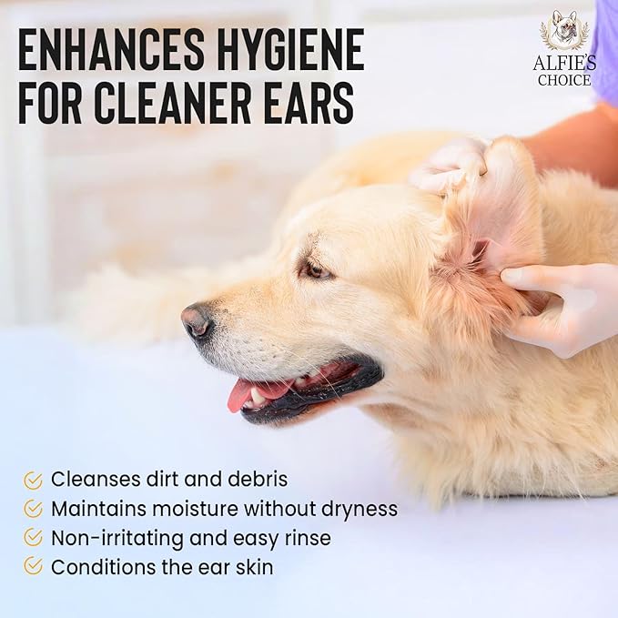 ALFIE'S CHOICE Dog Ear Wash Cleaner – Soothes Itchy Ears, Removes Wax & Odor – with Tea Tree Oil, Lavender & Witch Hazel – Gentle Ear Wash for Dogs & Cats 16 fl oz