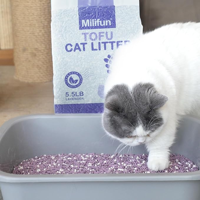 Tofu Cat Litter, Dust-Free Kitty Litter, Ultra Absorbent Clumping Cat Pellet Litter, Fast Drying, Lavender Odor Control, Less Scattering, Dust-Free Mixed.