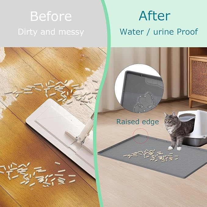 Cat Litter Mat for Litter Box, Silicone Large Cat Litter Trapping Mat - 31x22 in, Waterproof & Non-Slip, Durable & Easy Clean, Gray