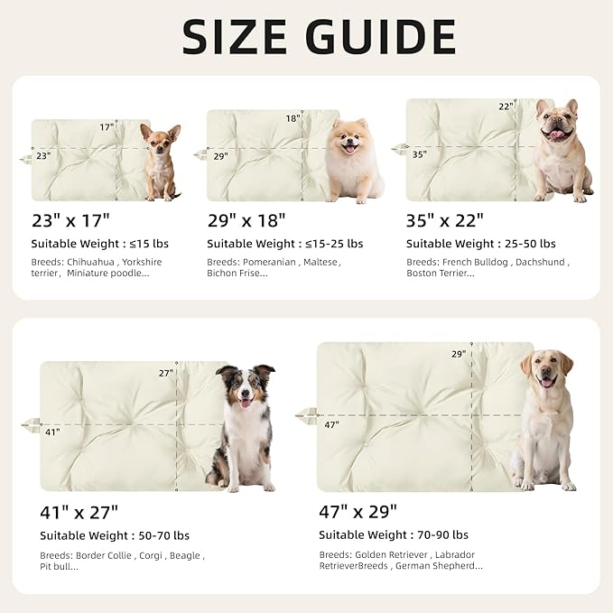 Dog Beds Large Sized Dog Washable Pet Bed Mattress with Oxford Fabric Pillow Cushion for Crate Kennel Pet Easy-Carry Cat Beds,35”Lx23”W,Beige
