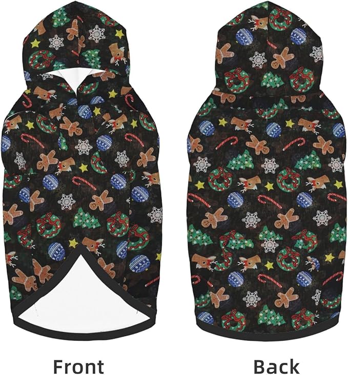 Xmas Tree Reindeer Ginger Cookie Hoodie,Christmas Cosplay Dog Clothes with Pocket and Hat Winter Clothes Sweaters Small
