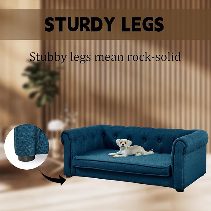 39" Dog Sofa Couch Bed for Small to Large Dogs, Soft Memory Foam Pet Sofa with Removable Cover, Comfortable Pet Couch with Backrest and Armrests, Easy to Clean and Maintain