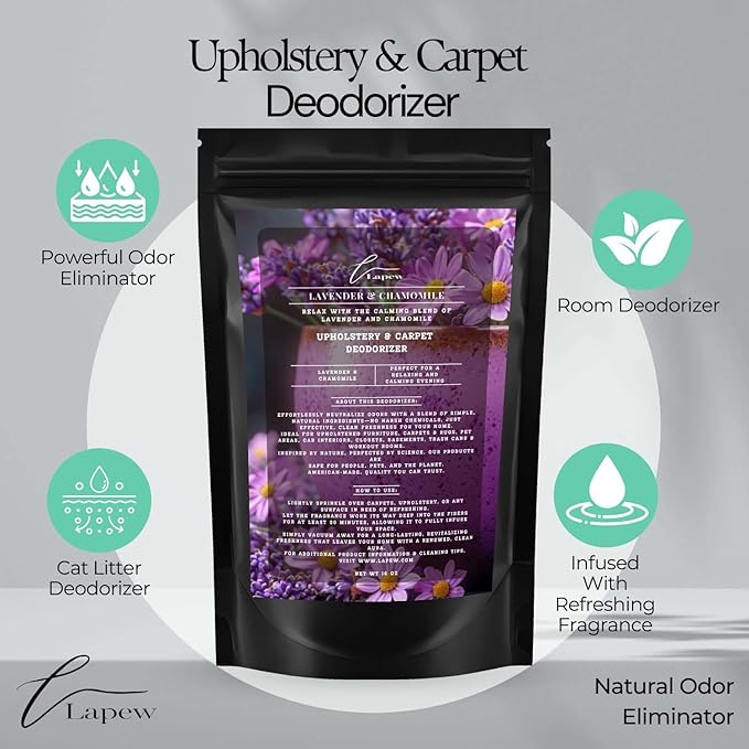 Lavender Chamomile Carpet Freshener Powder: Powerful Odor Eliminator for Home, Upholstery Deodorizer, Carpet Deodorizer, Pet Urine, Cat Litter Box - Lavender Chamomile Fragrance