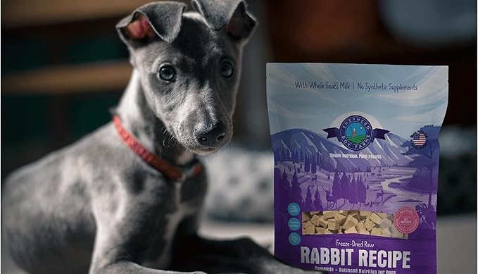 Freeze Dried Raw Dog Food, Rabbit Recipe, All Natural, No Synthetics, Made in USA with Goat's Milk & Organic Produce, High Protein, Complete Meal (14oz)